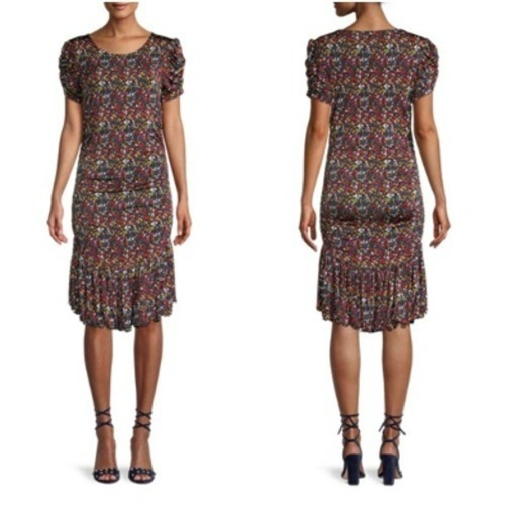 Tanya Taylor Effie Confetti Floral Print Ruched Bodycon Multi-color Dress Sz 1X